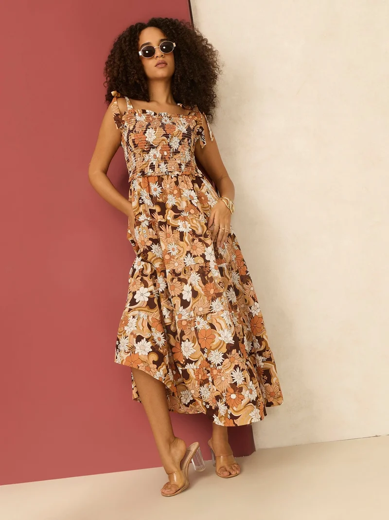 Outzidr  Multi Fit & Flare Tied Dress for Women | Best Price UAE